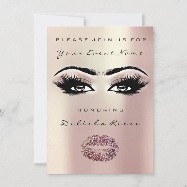 Rose Gold Sepia Lips Glitter Bridal Shower Ivory Invitation (Front)
