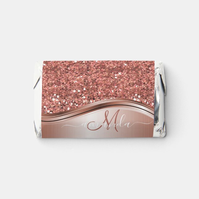 Rose Gold Sequin Glitter  Handwritten Calligraphy Hershey's Miniatures (Front)