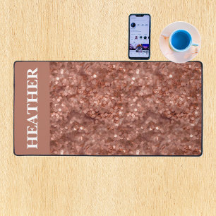 Rose Gold Sequin Glitter Monogram Name Desk Mat