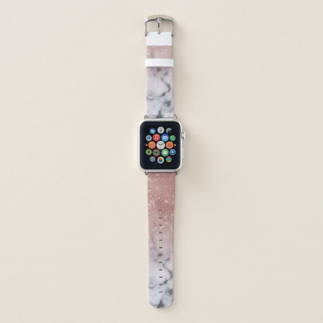 Rose Gold Sequin Glitter White Marble Ombre Apple Watch Band (Front)