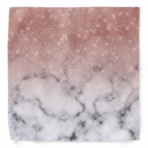 Rose Gold Sequin Glitter White Marble Ombre Bandana