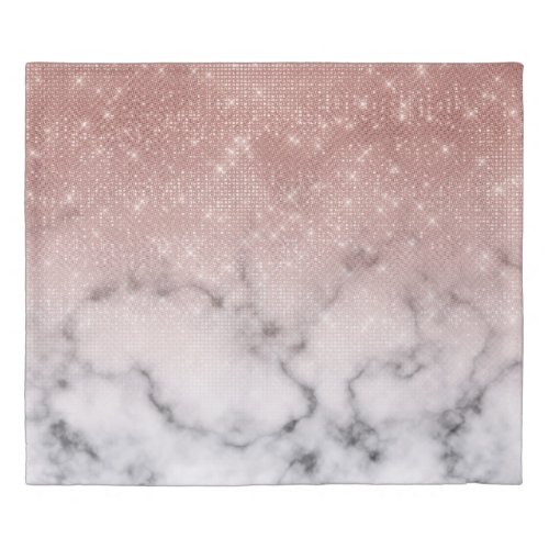 Rose Gold Sequin Glitter White Marble Ombre Duvet Cover