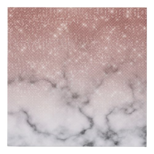 Rose Gold Sequin Glitter White Marble Ombre Faux Canvas Print