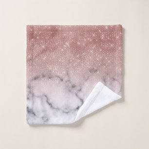 Rose Gold Sequin Glitter White Marble Ombre Wash Cloth