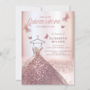 Rose gold sequins dress moon stars Quinceañera In Invitation