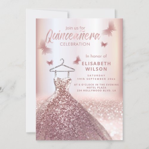 Rose gold sequins dress moon stars Quinceaera  In Invitation