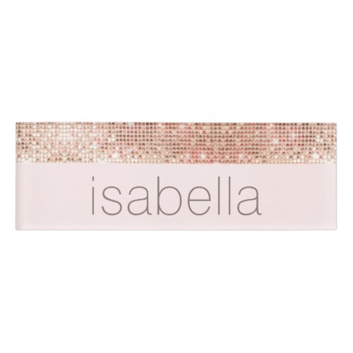 Rose Gold Sequins Pink Salon Spa Employee Name Tag