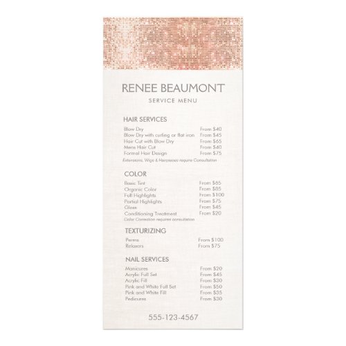 Rose Gold Sequins Salon Price List Menu