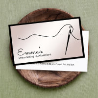 Rose Gold Sewing Needle and Thread Seamstress Business Card