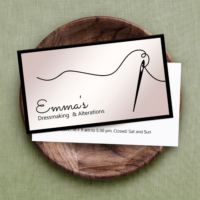 Rose Gold Sewing Needle and Thread Seamstress Business Card (Creator Uploaded)