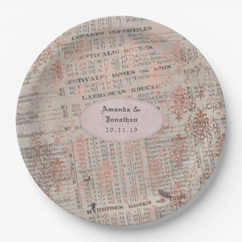 Rose Gold Shabby_Chic Newspaper Wedding Paper Plates