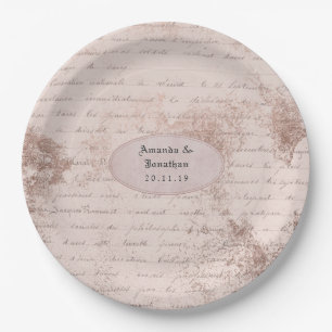 Rose Gold Shabby-Chic Vintage Calligraphy Wedding Paper Plates