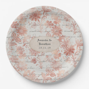 Rose Gold Shabby-Chic Wedding Paper Plates