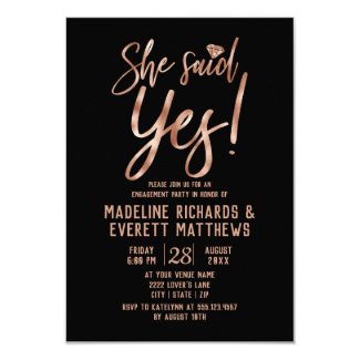 Rose Gold She Said Yes Engagement Party Invite