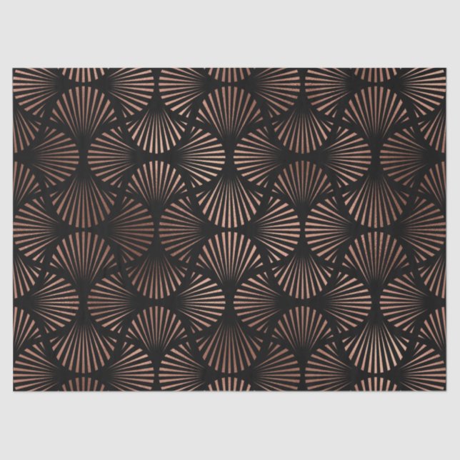 Rose Gold Shells on Black Decoupage Tissue Paper (Front)
