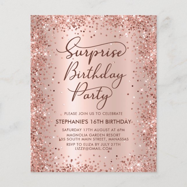 Rose Gold Shhh Surprise Sweet 16 Birthday Invite (Front)