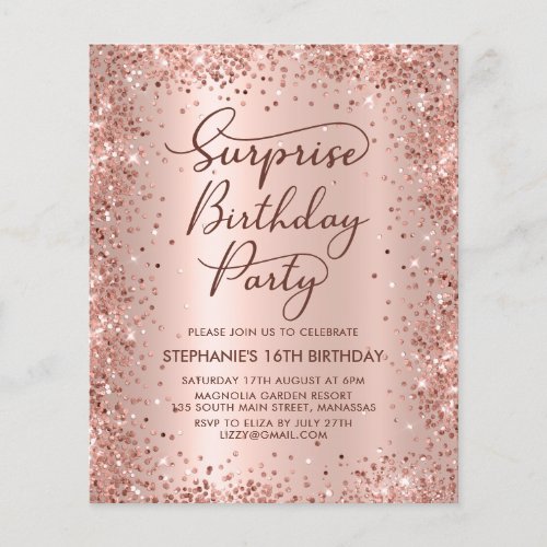 Rose Gold Shhh Surprise Sweet 16 Birthday Invite