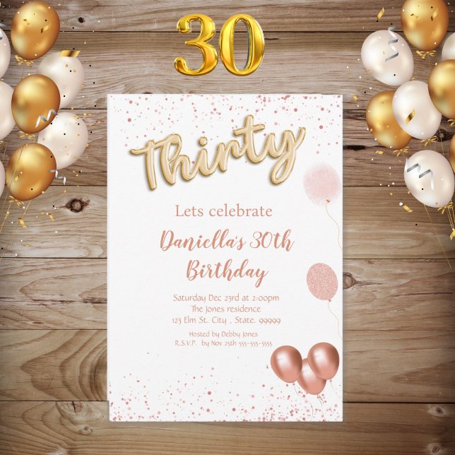 Rose Gold Shimmer 30th Birthday Invitation (Creator Uploaded)