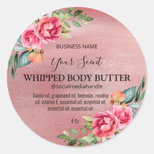 Rose Gold Shimmer Body Butter Labels