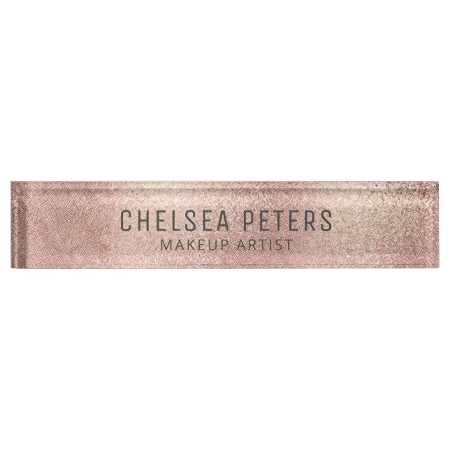 Rose Gold Shimmer Feminine Desk Name Plate (Front)