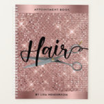 Rose Gold Shimmer Hair Appointment Book Planner<br><div class="desc">Stylish and Elegant Rose Gold Shimmer Hair Appointment Book. Design features of shimmer,  glittery and faux foil background,  calligraphy script ''hair'' in black and your name. Perfect for hair salon,  hairstylists,  hairdressers etc.</div>