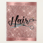 Rose Gold Shimmer Hair Appointment Book Planner<br><div class="desc">Stylish and Elegant Rose Gold Shimmer Hair Appointment Book. Design features of shimmer,  glittery and faux foil background,  calligraphy script ''hair'' in black and your name. Perfect for hair salon,  hairstylists,  hairdressers etc.</div>