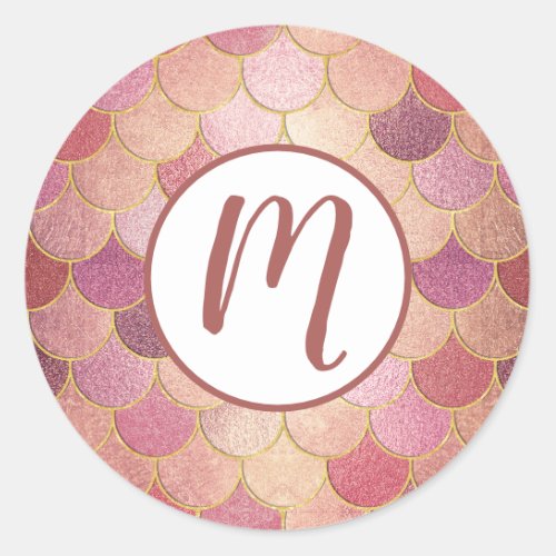 Rose Gold Shimmer Mermaid Scale Pattern Classic Round Sticker