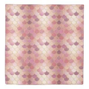 Rose Gold Shimmer Mermaid Scale Pattern Duvet Cover