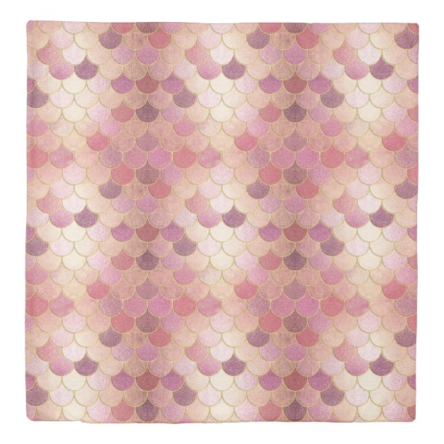 Rose Gold Shimmer Mermaid Scale Pattern Duvet Cover (Front)