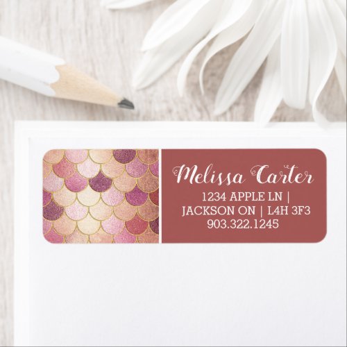 Rose Gold Shimmer Mermaid Scale Pattern Label