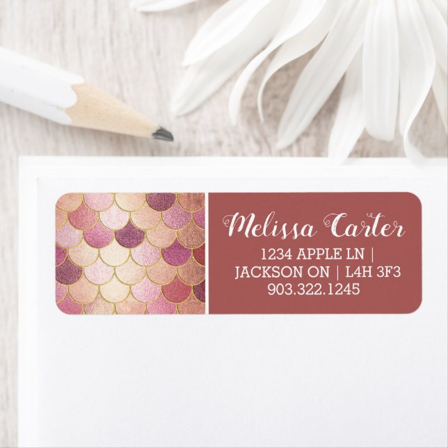 Rose Gold Shimmer Mermaid Scale Pattern Label (Insitu)
