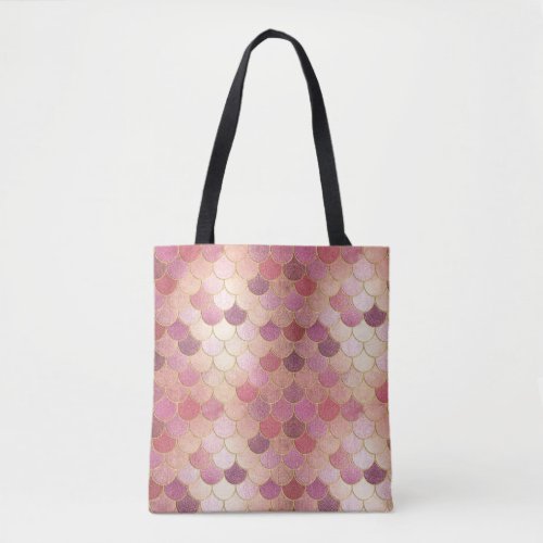 Rose Gold Shimmer Mermaid Scale Pattern Tote Bag
