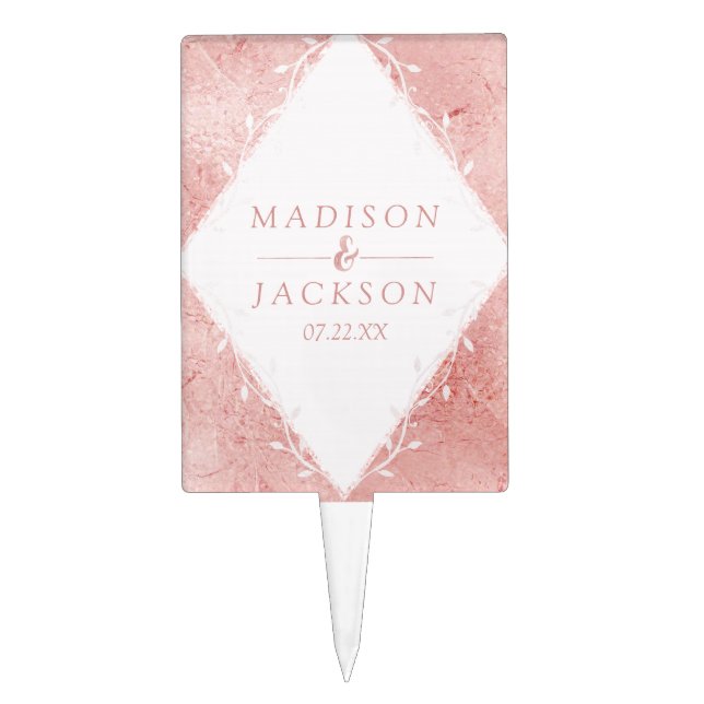 Rose Gold Shimmer Metallic Foil Wedding Monogram Cake Topper (Front)