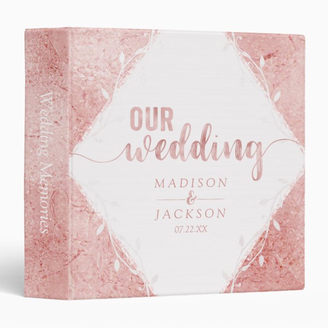 Rose Gold Shimmer Metallic Wedding Photo Album 3 Ring Binder (Front/Spine)