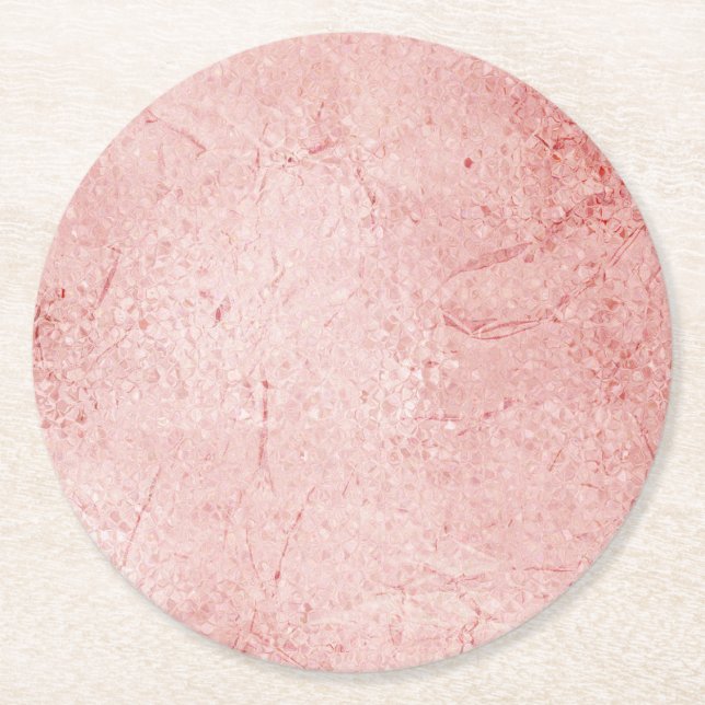Rose Gold Shimmer Metallic Wedding Reception Party Round Paper Coaster (Front)
