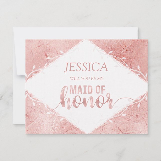 Rose Gold Shimmer Will You Be My Maid of Honor Invitation (Front)