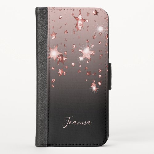 Rose gold shining stars copper ombre girly iPhone x wallet case