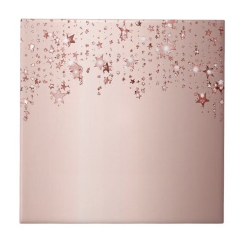 Rose gold shiny stars copper metallic ceramic tile