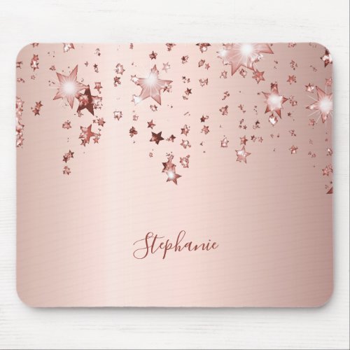 Rose gold shiny stars copper metallic girly pastel mouse pad