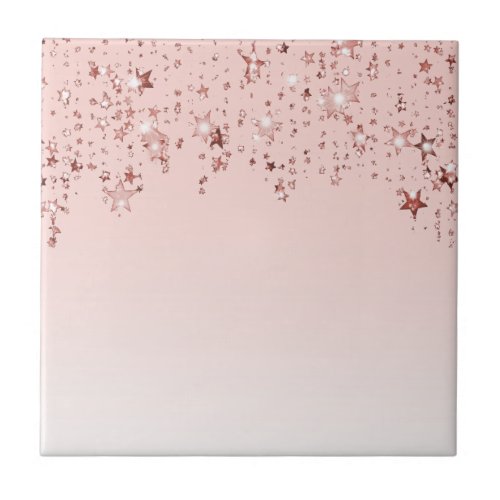 Rose gold shiny stars copper ombre girly pastel ceramic tile