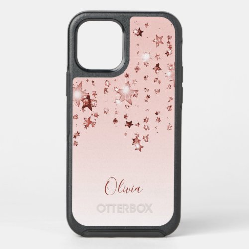 Rose gold shiny stars copper ombre name girly OtterBox symmetry iPhone 12 case