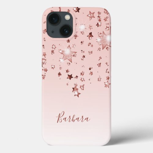 Rose gold shiny stars copper ombre pastel girly iPhone 13 case