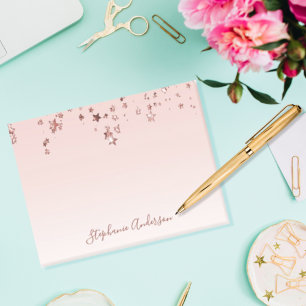 Rose gold shiny stars copper ombre white pastel post-it notes