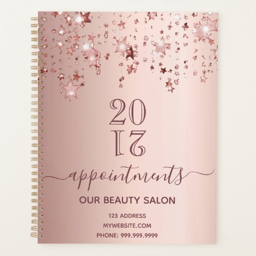 Rose gold shiny stars salon appointments 2023 planner