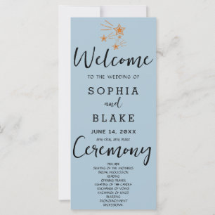 Rose Gold Shooting Stars Blue Gray Wedding Program