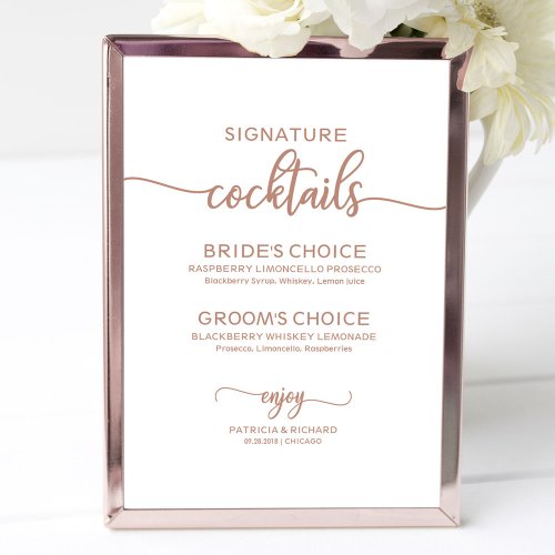 Rose Gold Signature Cocktails Wedding Sign