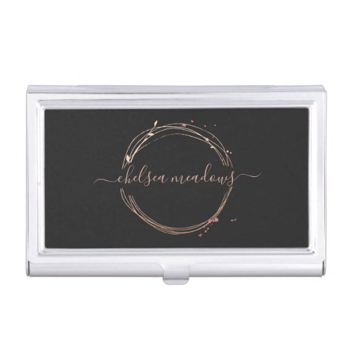 Rose Gold Signature  Logo Personalized Business Card Case