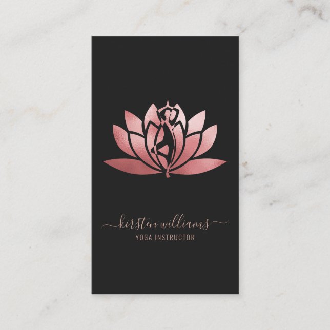 Rose Gold Signature Lotus Flower Yoga Pose Business Card (Front)