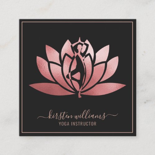 Rose Gold Signature Lotus Flower Yoga Pose Square Business Card