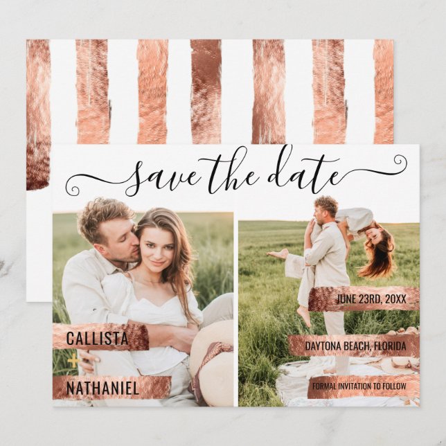 Rose Gold Signature Script Photo Save the Date (Front/Back)